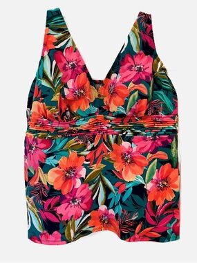 Trimshaper Women’s Swimsuit Bathing Suit Floral V-Neck Tankini Empire Waist 22W